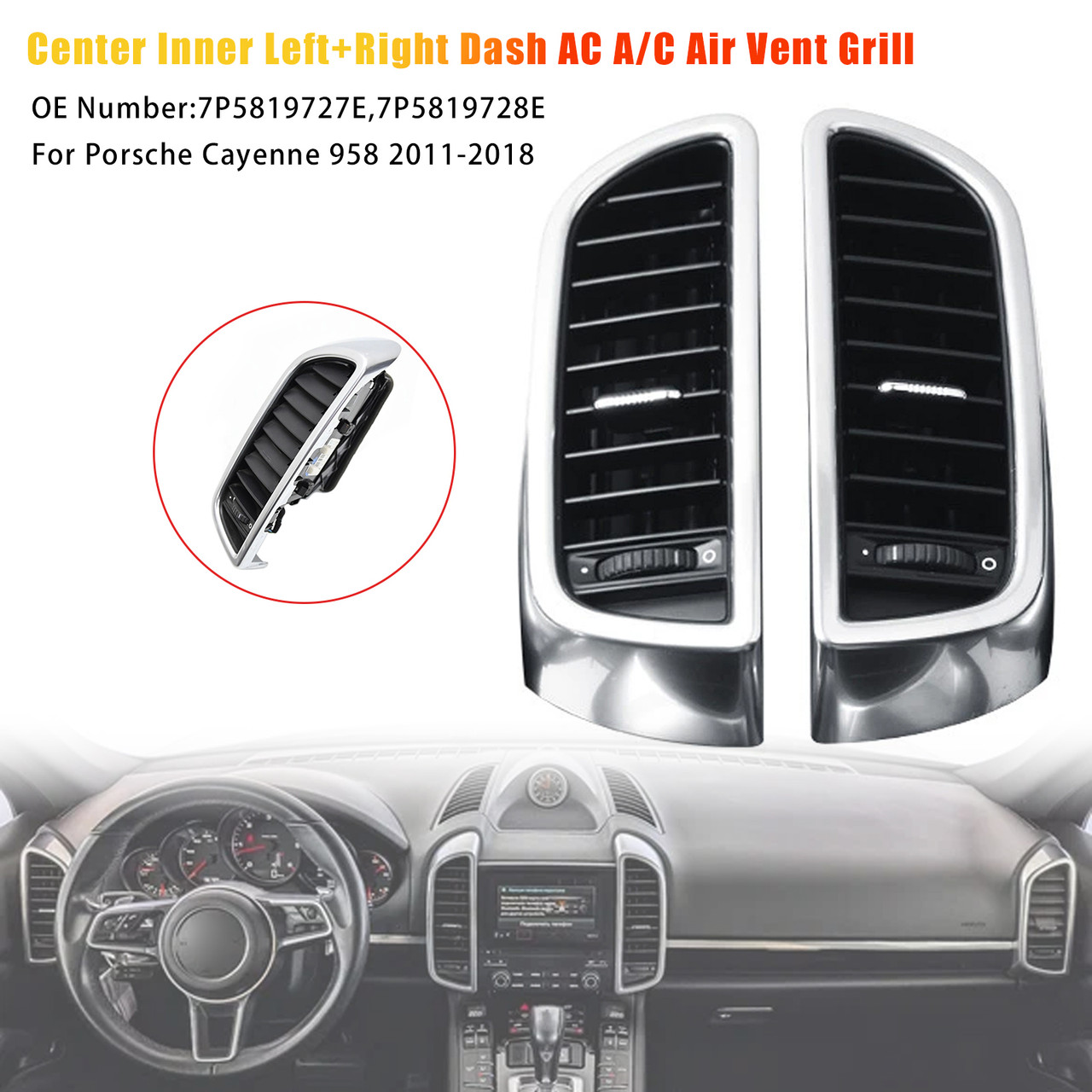 2011-2018 Porsche Cayenne 958 Center Inner Left+Right Dash AC A/C Air Vent Grille 7P5819727E 7P5819728E Generic