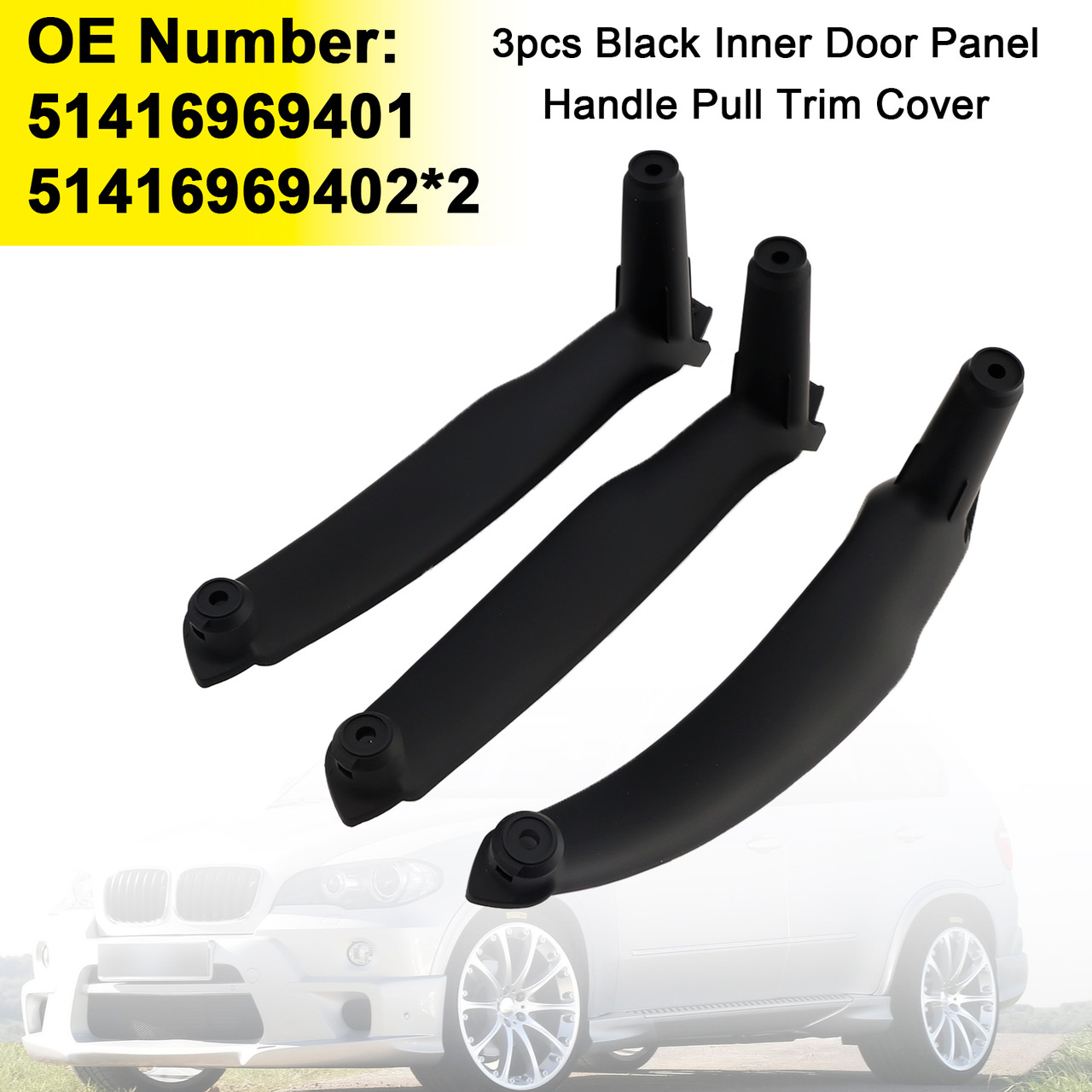 2008-2014 BMW E71/E72 X6 SAV 3pcs Black Inner Door Panel Handle Pull Trim Cover 51416969401+51416969402*2 Generic