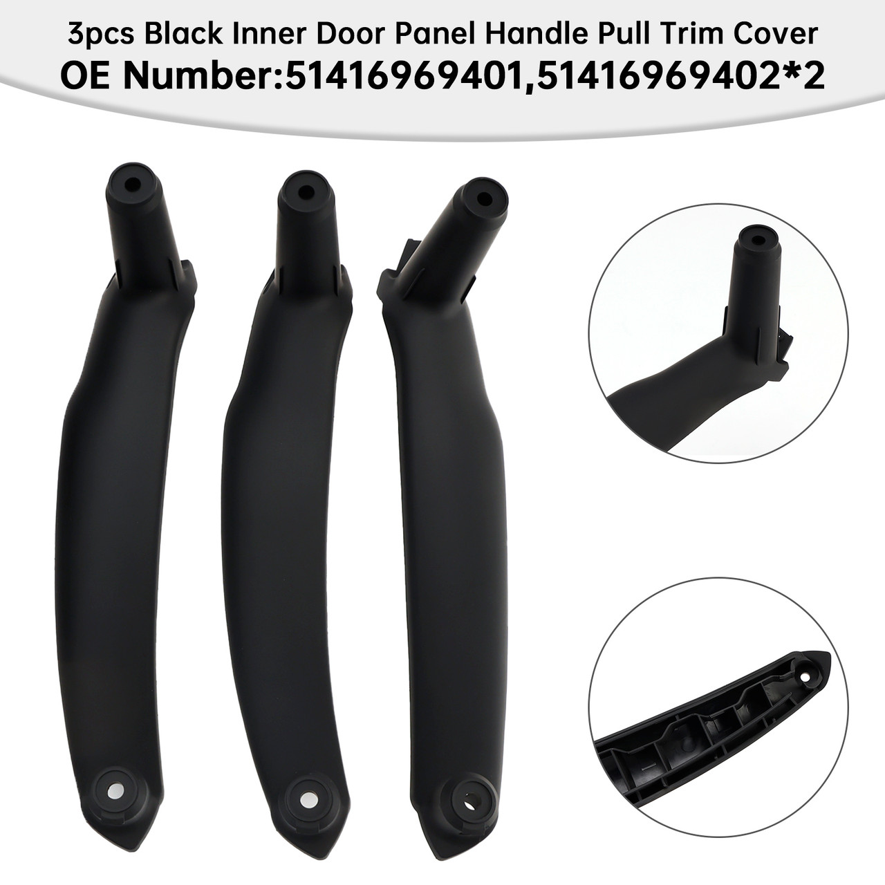 2008-2014 BMW E71/E72 X6 SAV 3pcs Black Inner Door Panel Handle Pull Trim Cover 51416969401+51416969402*2 Generic