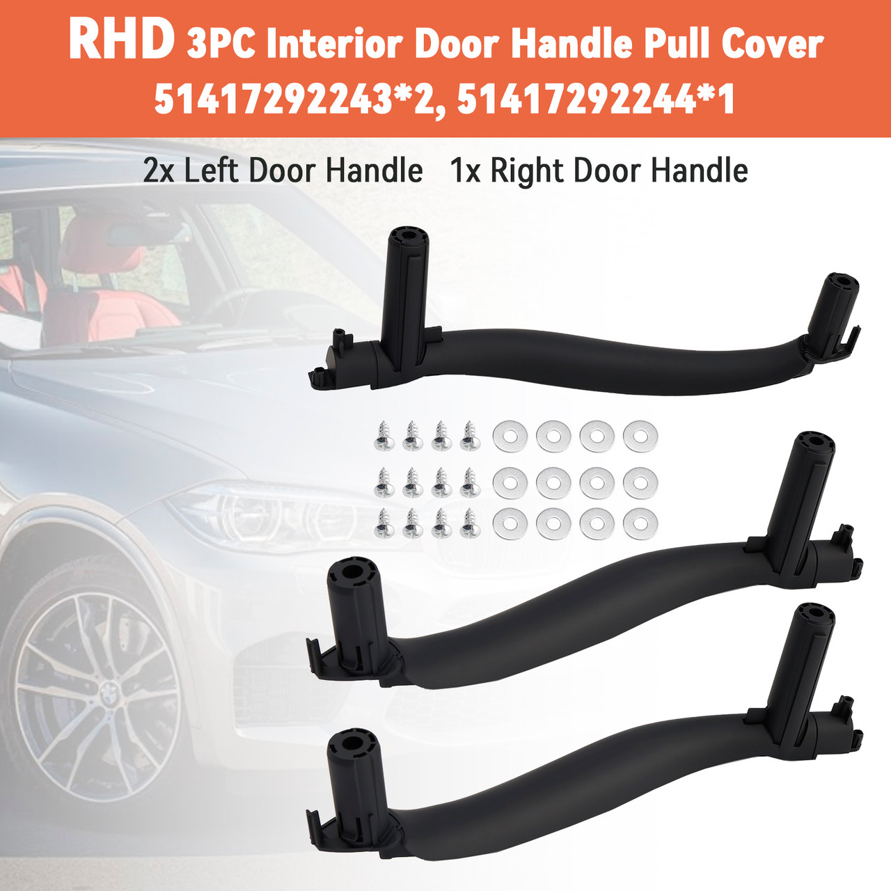 2014-2018 BMW X5 F15 RHD 3PC Interior Door Handle Pull Cover 51417292243 51417292244 Generic