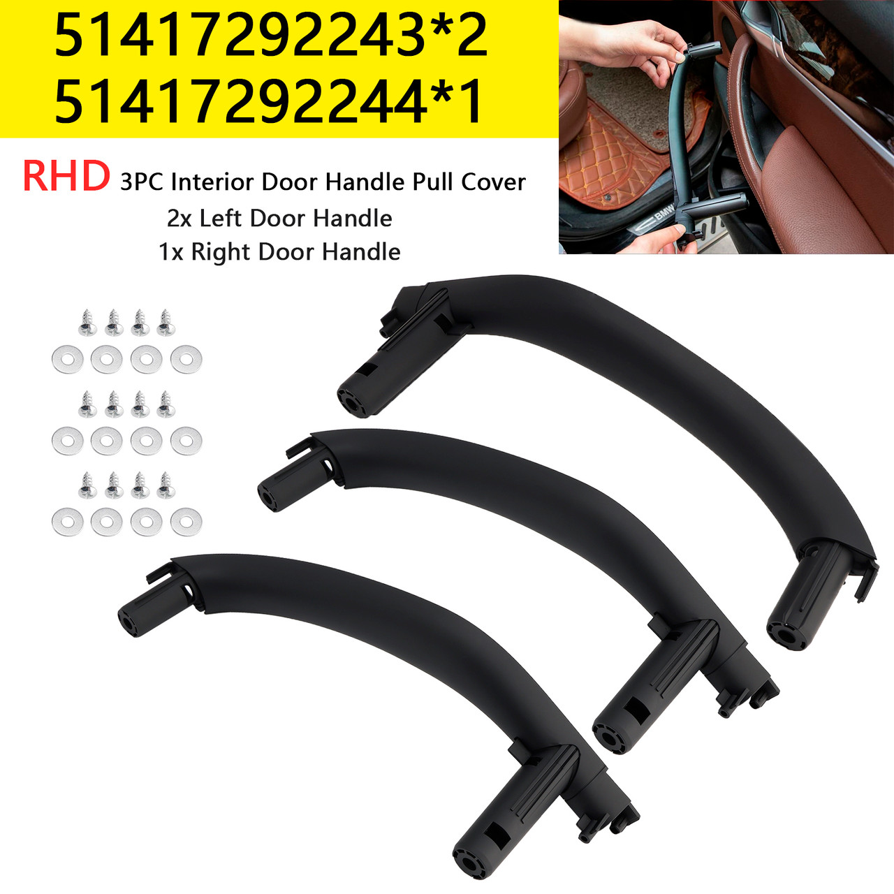 2015-2019 BMW X6 F16 RHD 3PC Interior Door Handle Pull Cover 51417292243 51417292244 Generic