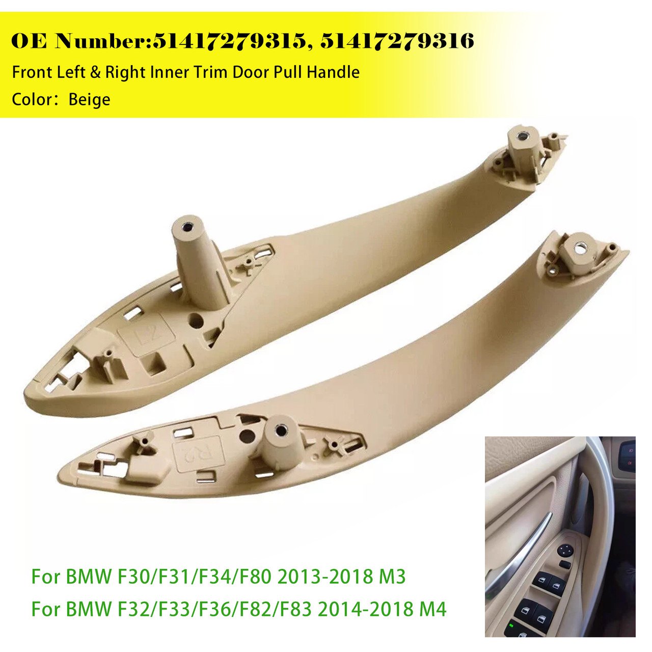 2013-2015 BMW ActiveHybrid 3 Base Left & Right Inner Trim Door Pull Handle 51417279315 51417279316 Generic