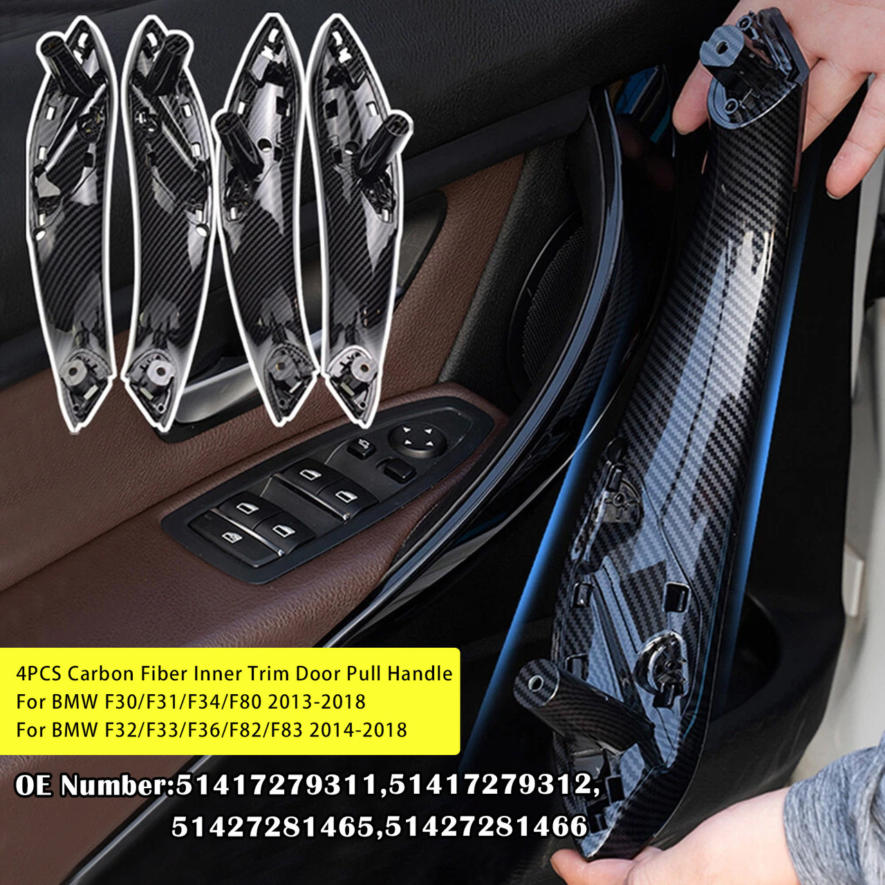 2015-2018 BMW M3 M4 4PCS Carbon Fiber Inner Trim Door Pull Handle Generic