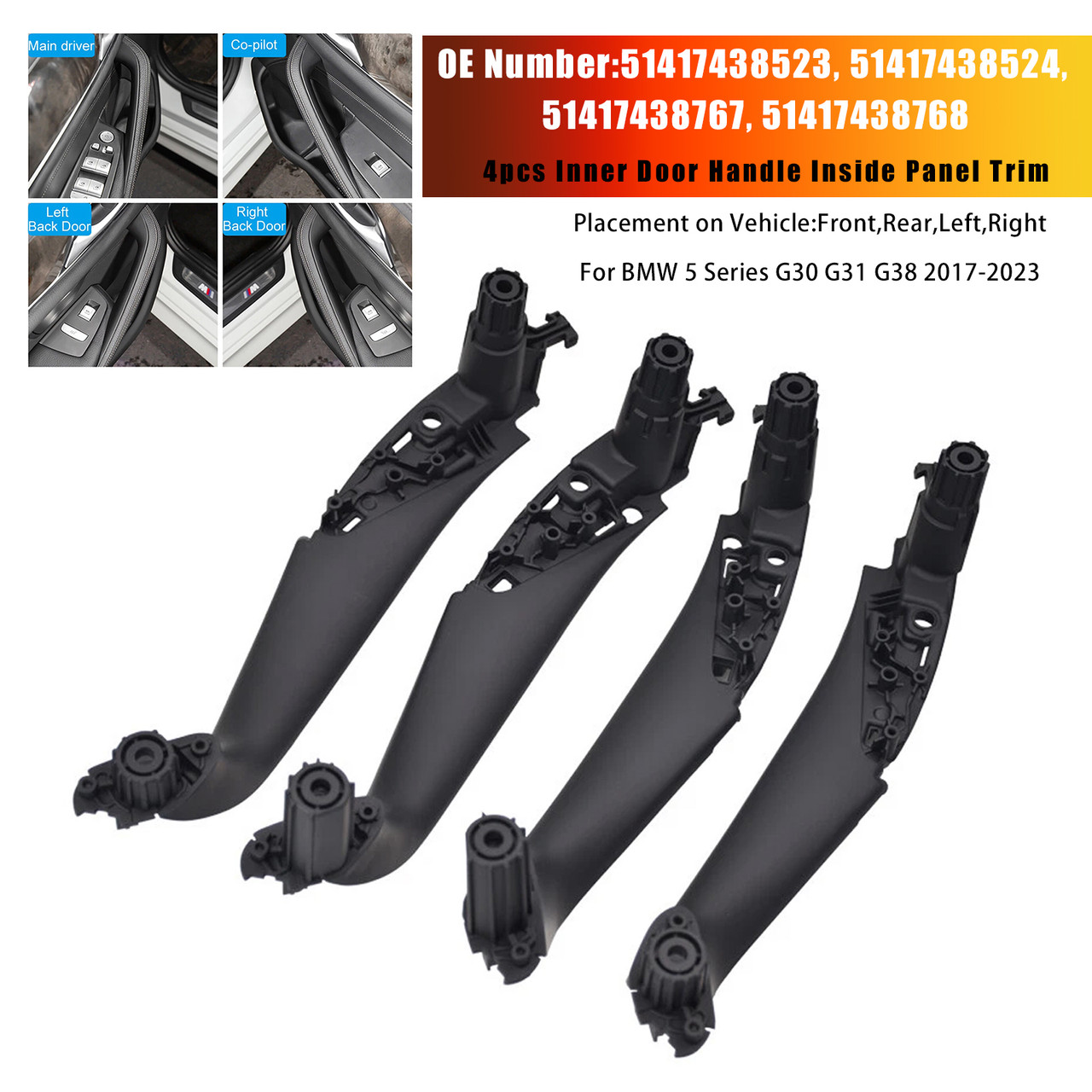 2017-2023 BMW 5 Series G30 G31 G38 4x Inner Door Handle Inside Panel Trim 51417438523 Generic