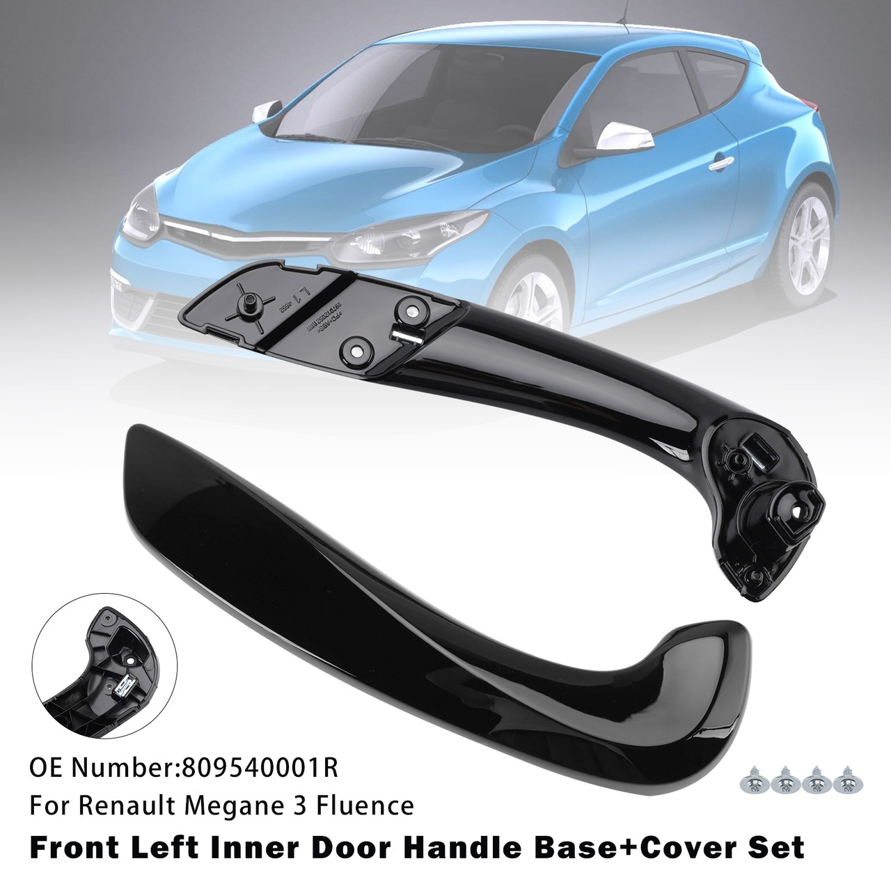 2008-2016 Renault Megane 3 Front Left Inner Door Handle Base+Cover Set Black Generic