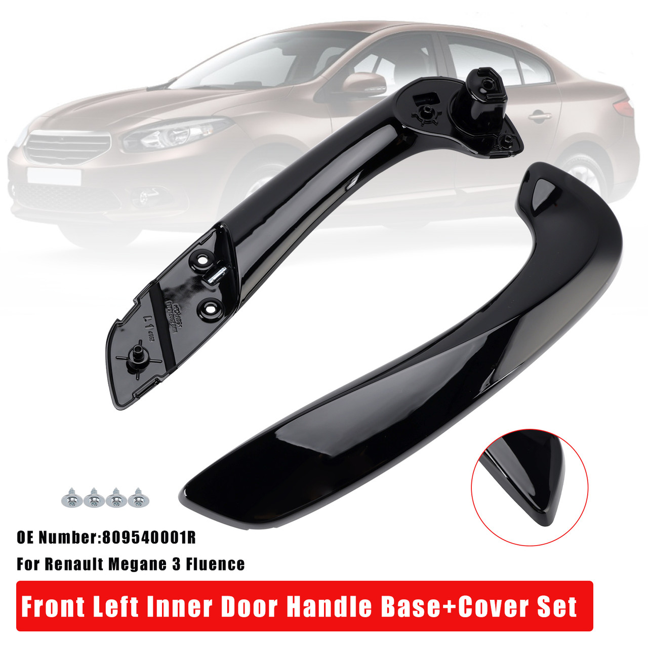 2008-2016 Renault Megane 3 Front Left Inner Door Handle Base+Cover Set Black Generic
