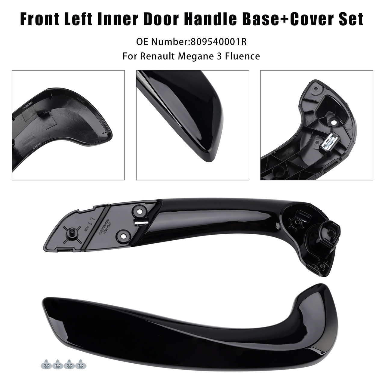 2008-2016 Renault Megane 3 Front Left Inner Door Handle Base+Cover Set Black Generic