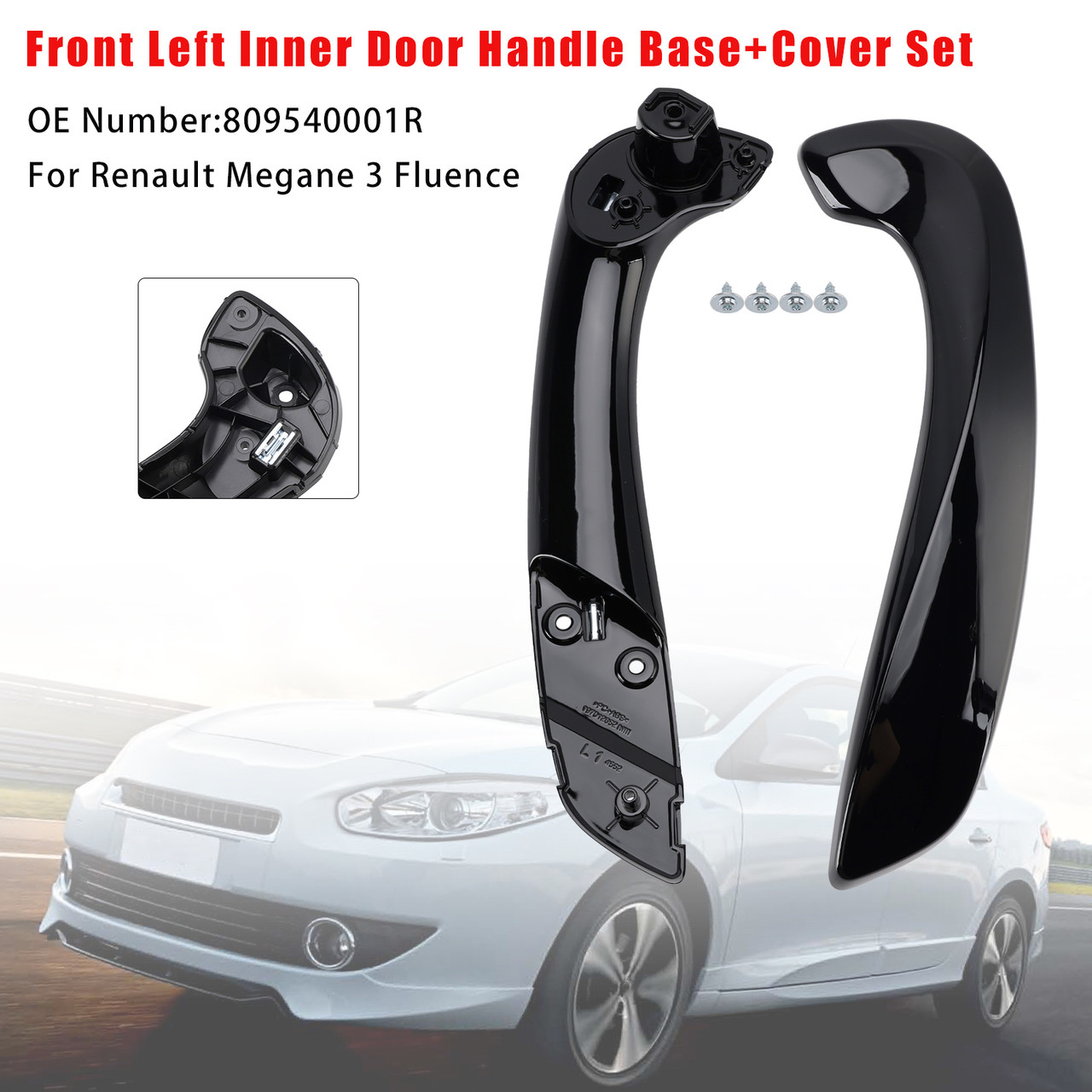 2009-2015 Renault Fluence Front Left Inner Door Handle Base+Cover Set Black Generic