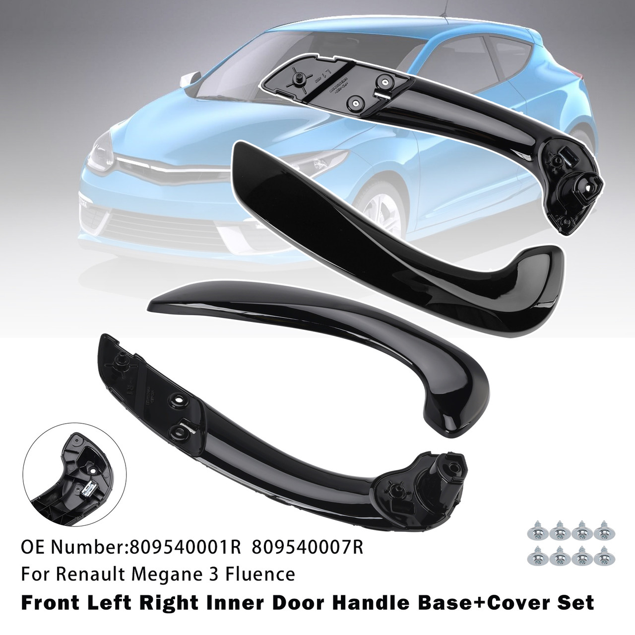 2009-2015 Renault Fluence Front Left+Right Side Inner Door Handle Base+Cover Set Generic