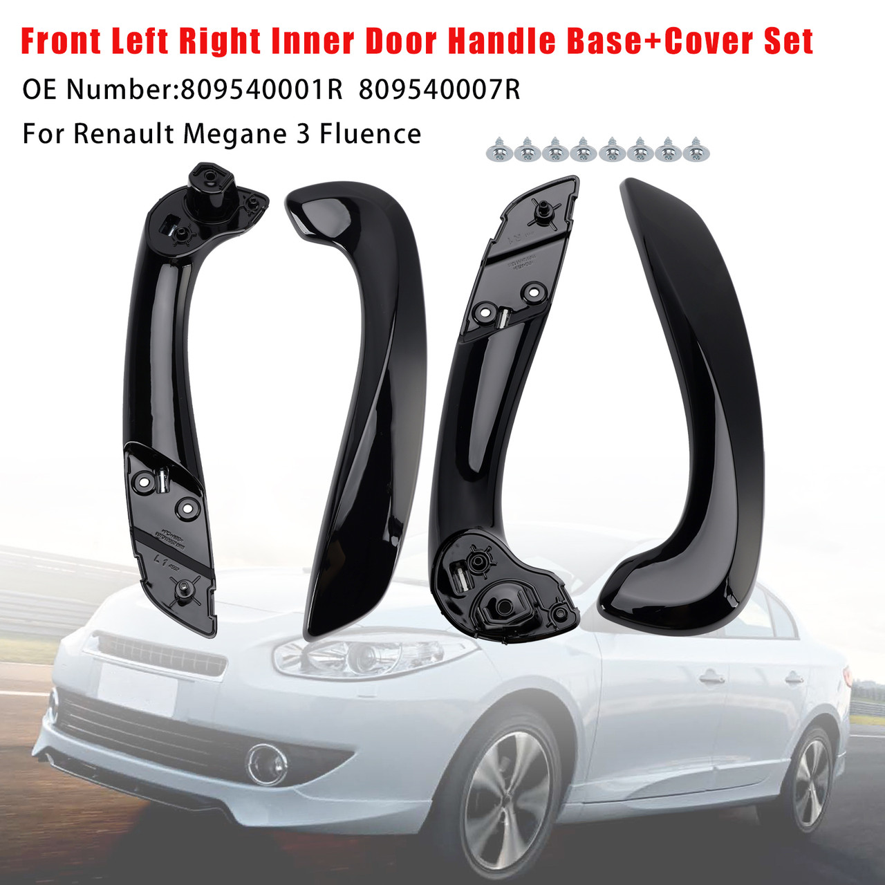 2009-2015 Renault Fluence Front Left+Right Side Inner Door Handle Base+Cover Set Generic