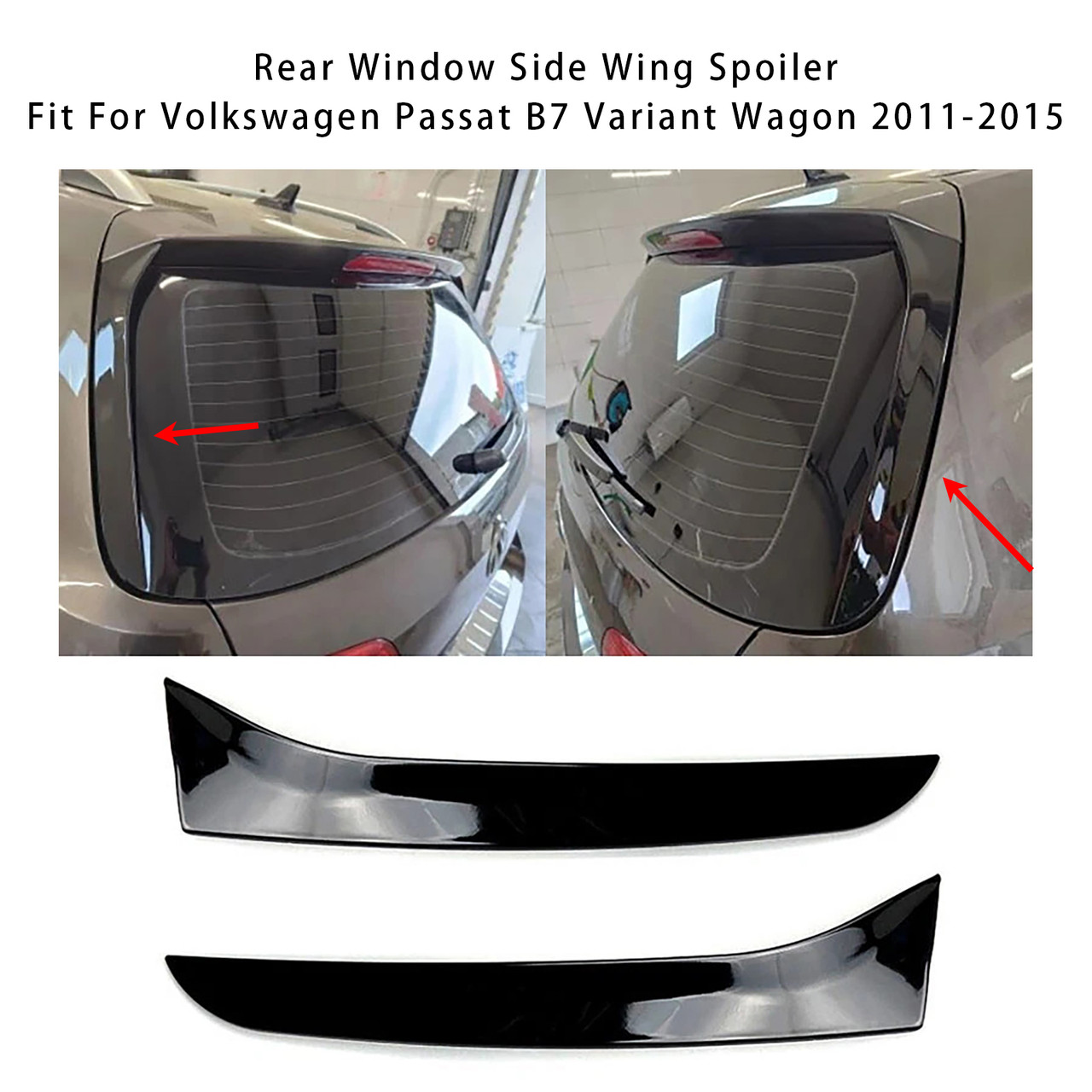 2011-2015 Volkswagen Passat B7 Variant Wagon Pair Rear Window Side Wing Spoiler Gloss Black Generic