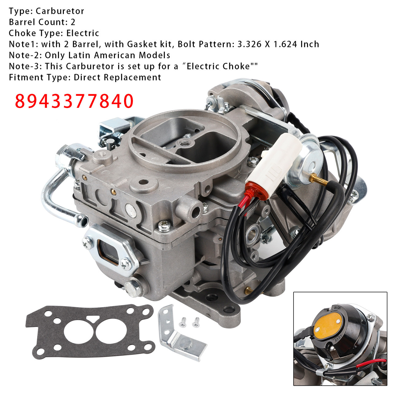 1988-1994 Isuzu Trupper Caribe 2.3L 2 Barrel Carburetor 8943377840 Generic