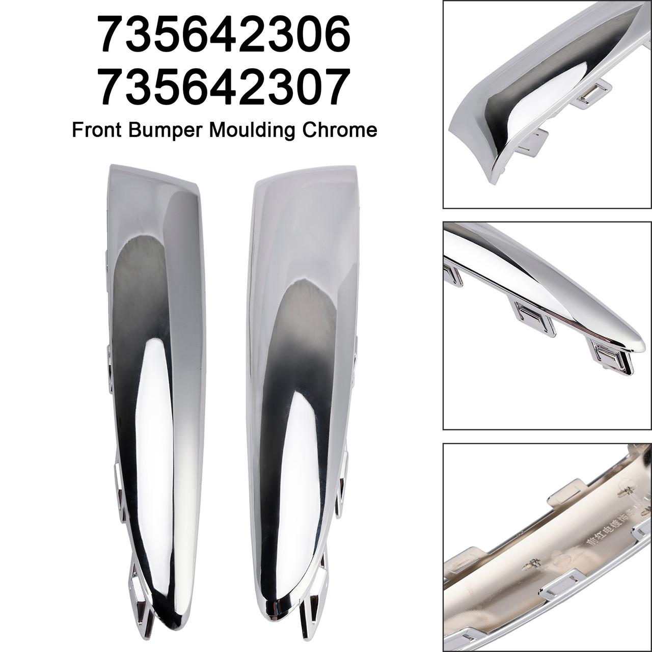 2015-2020 FIAT 500 (312) LOUNGE Left & Right Front Bumper Moulding Chrome 735642306 Generic