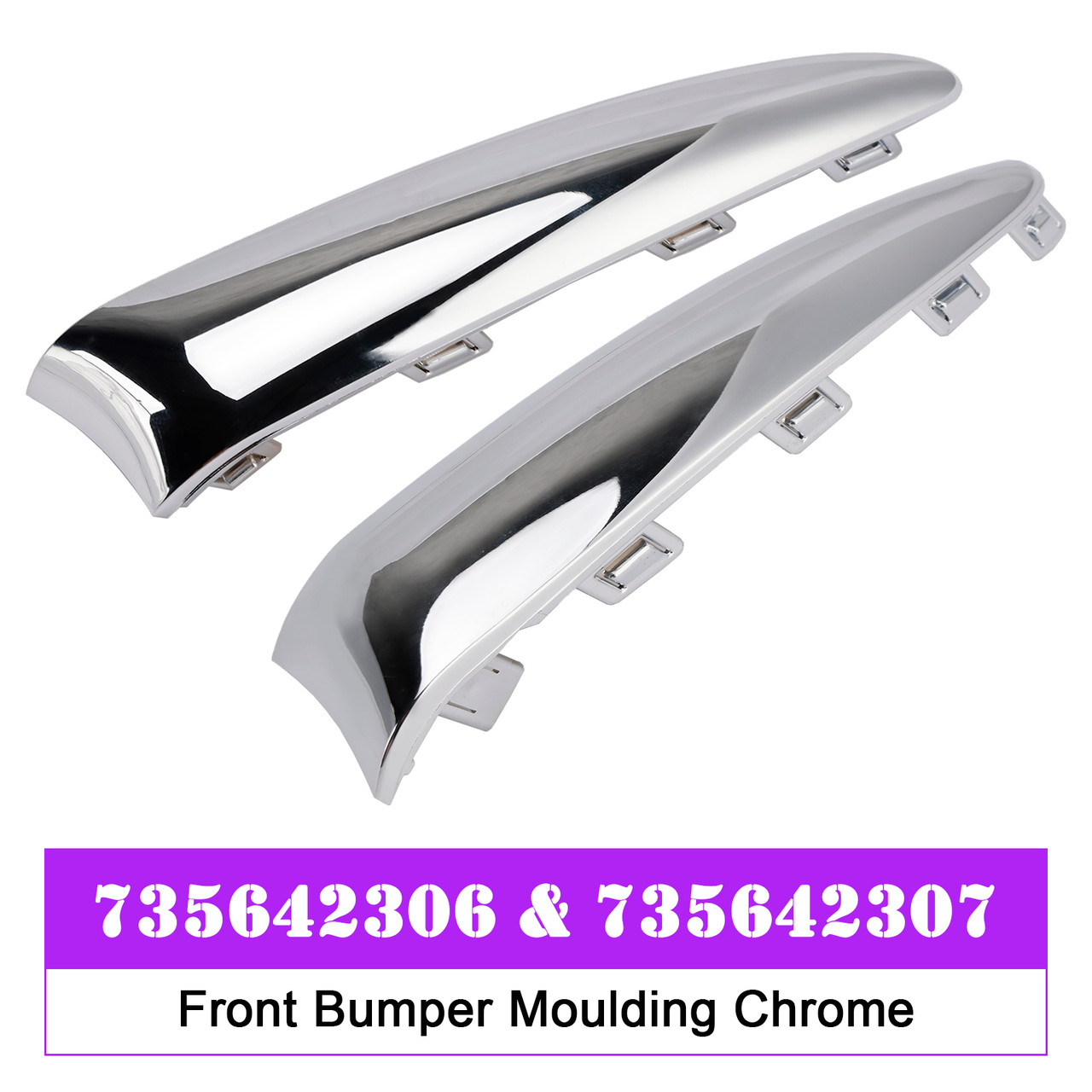 2015-2020 FIAT 500 (312) LOUNGE Left & Right Front Bumper Moulding Chrome 735642306 Generic