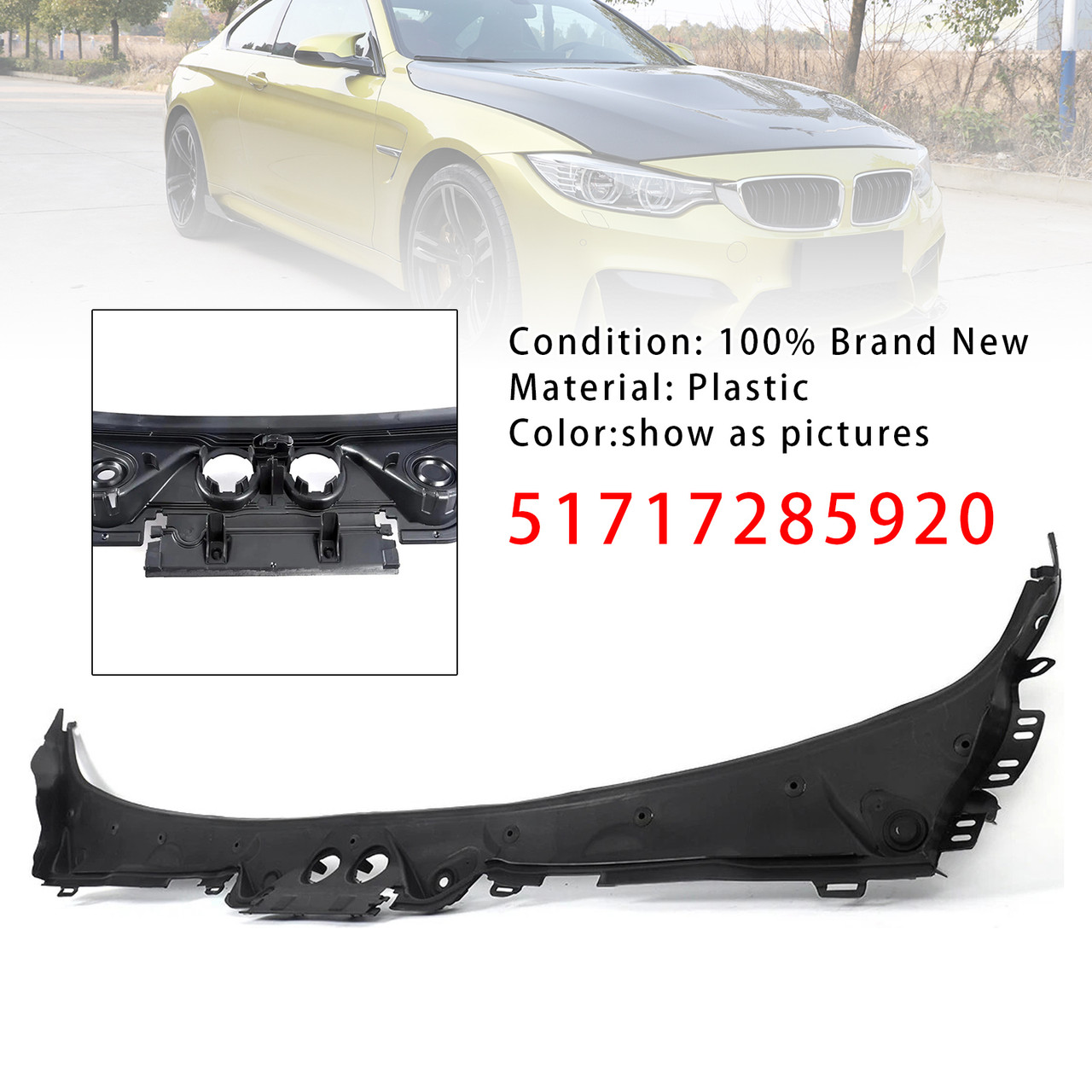 2014-2016 BMW F80 M3 F82 M4 F83 M4 Windshield Cowl Cover Panel 51717285920 Generic