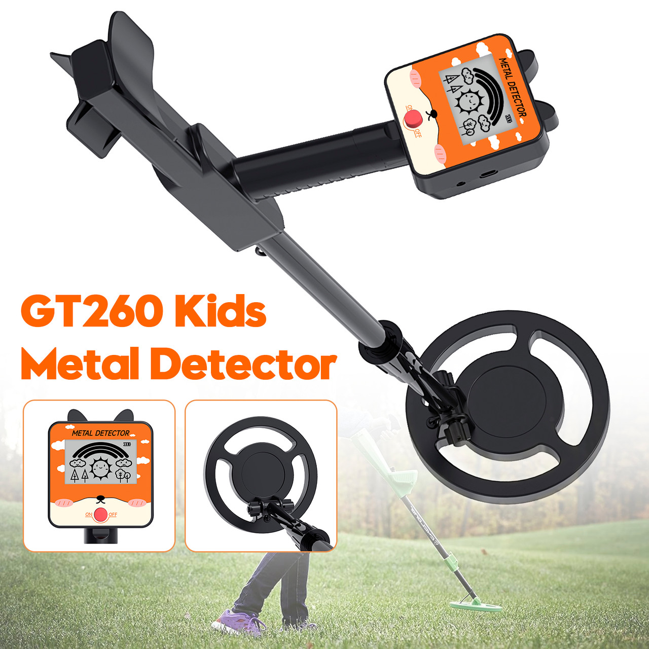 GT260 Kids Child Trasure Seeker Beginners Metal Detector Waterproof Coil Black