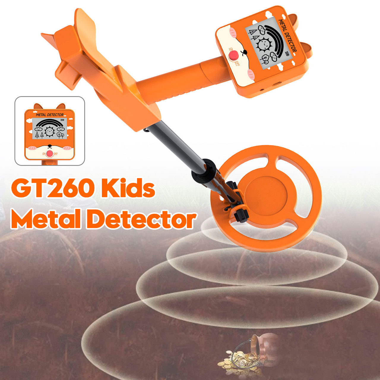 GT260 Kids Child Trasure Seeker Beginners Metal Detector Waterproof Coil Orange