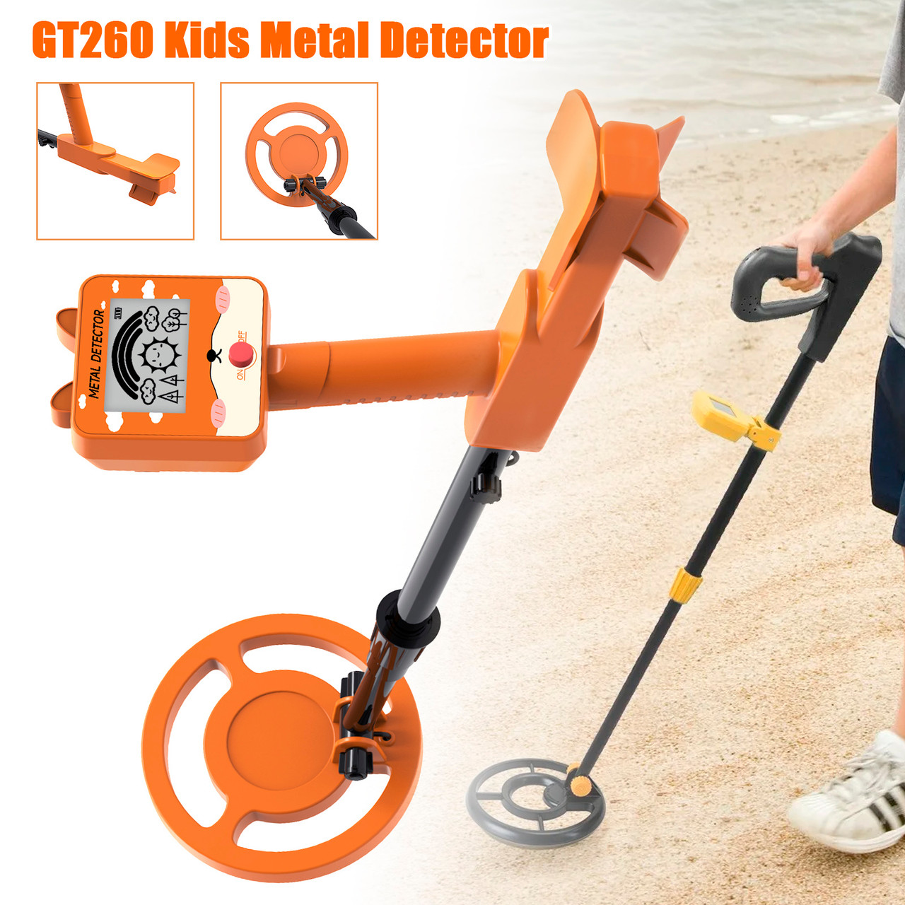 GT260 Kids Child Trasure Seeker Beginners Metal Detector Waterproof Coil Orange