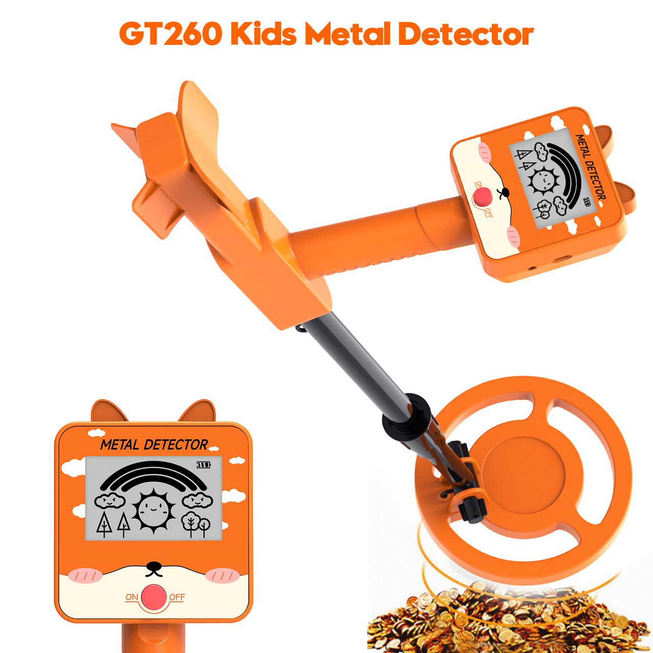 GT260 Kids Child Trasure Seeker Beginners Metal Detector Waterproof Coil Orange