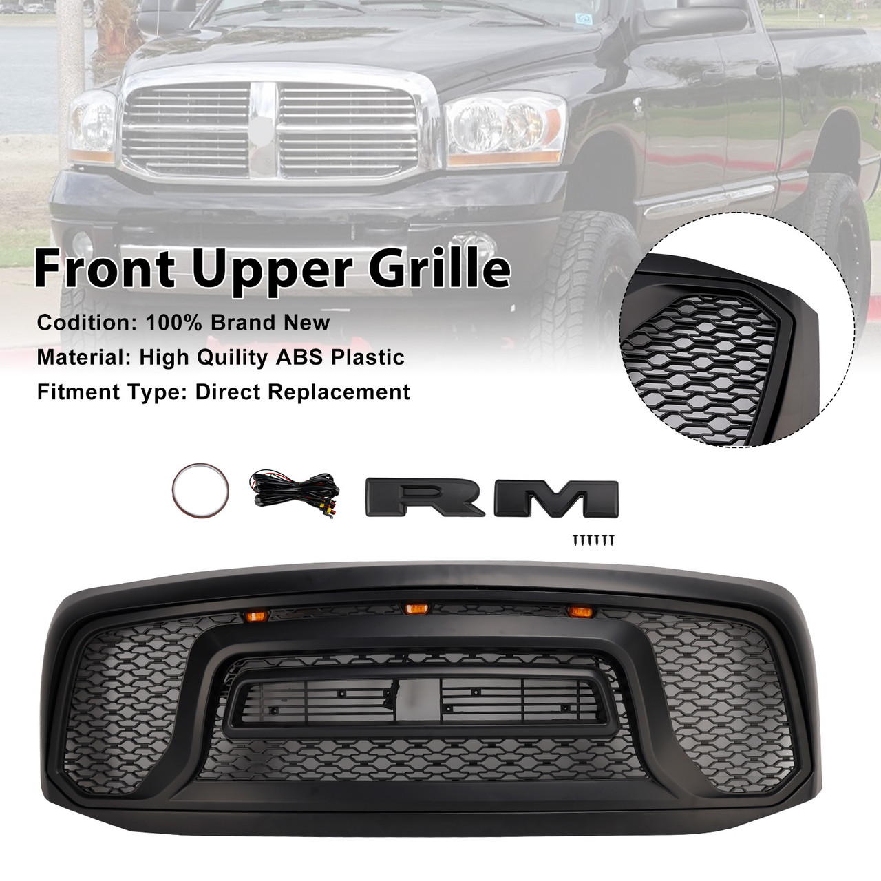 2006-2009 Dodge RAM 1500 2500 3500 Front Upper Grille With Letter Generic
