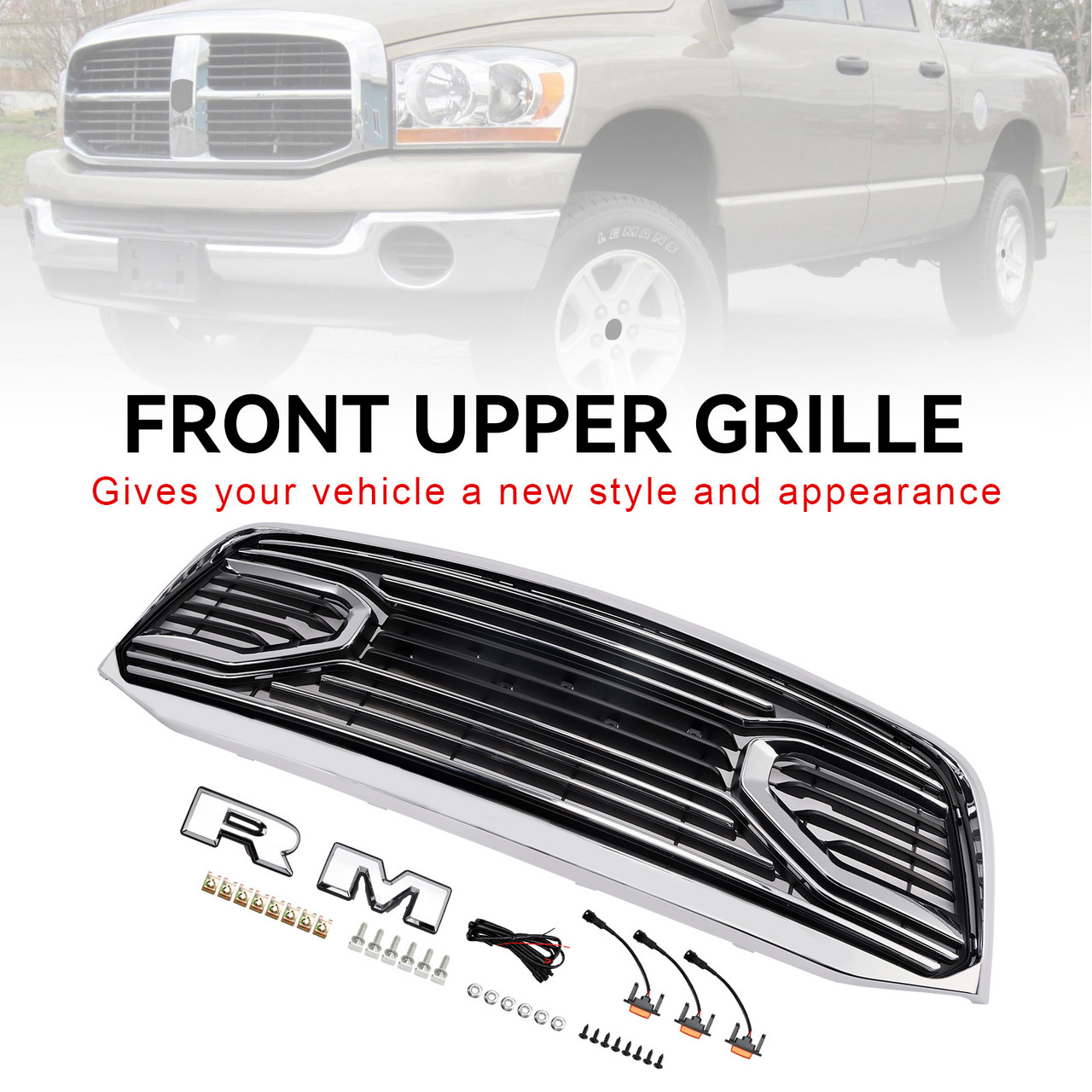 2006-2009 Dodge RAM 1500 2500 3500 Chrome Front Upper Grille With Letter Generic