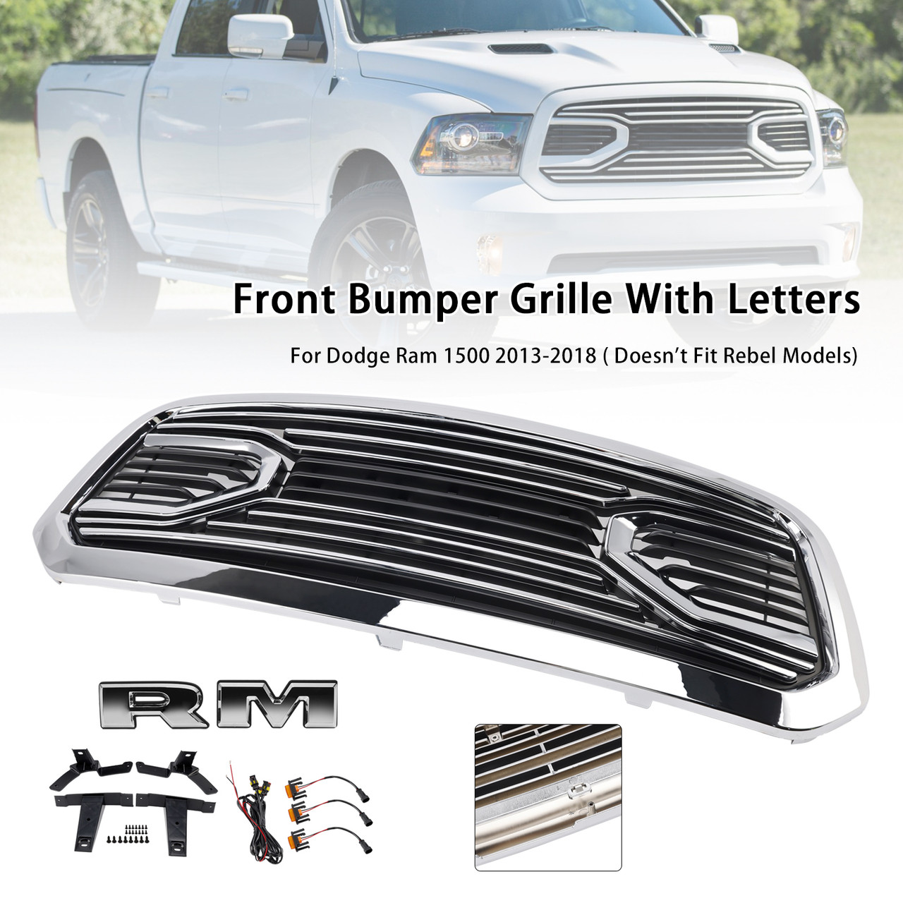 2013-2018 Dodge Ram 1500 Big Horn Style Front Bumper Grille Chrome Generic