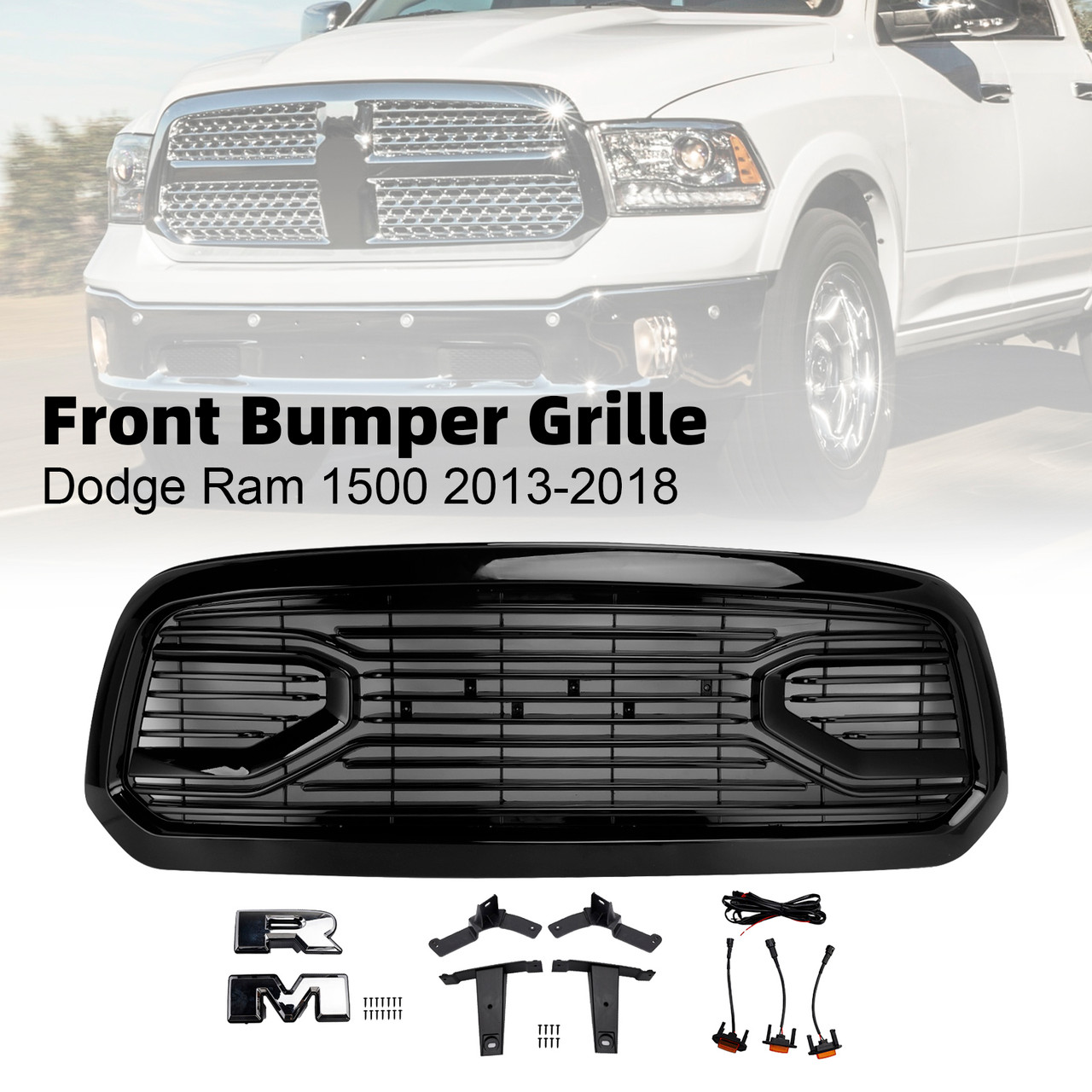 2013-2018 Dodge Ram 1500 Big Horn Style Front Bumper Grille Black Generic