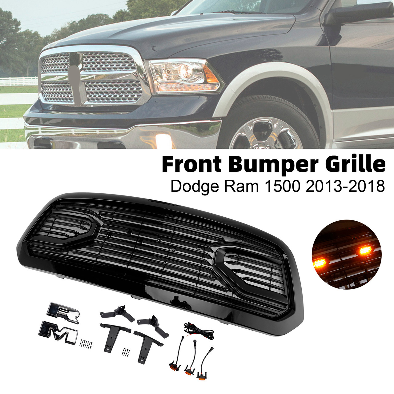 2013-2018 Dodge Ram 1500 Big Horn Style Front Bumper Grille Black Generic