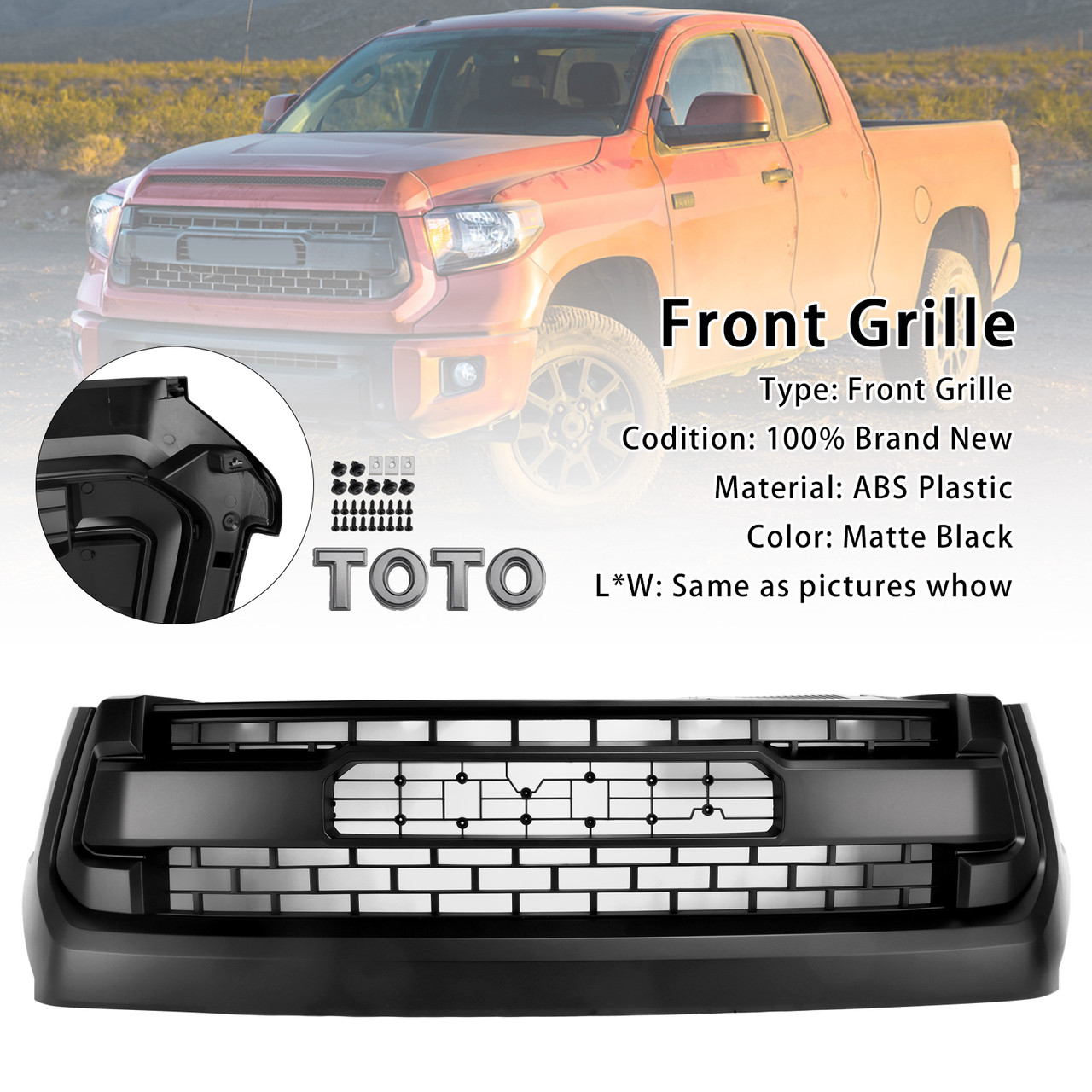 2014-2018 Toyota Tundra Front Grille TRD PRO Style With letters Matte Black Generic