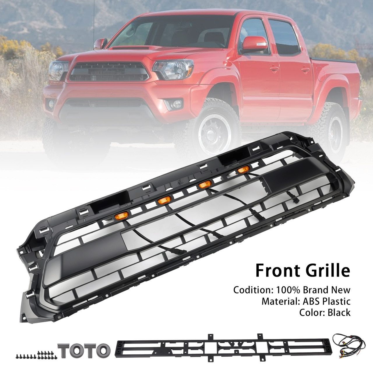 2012-2015 Toyota Tacoma Front Bumper Grille With Letters LED Light Black Generic