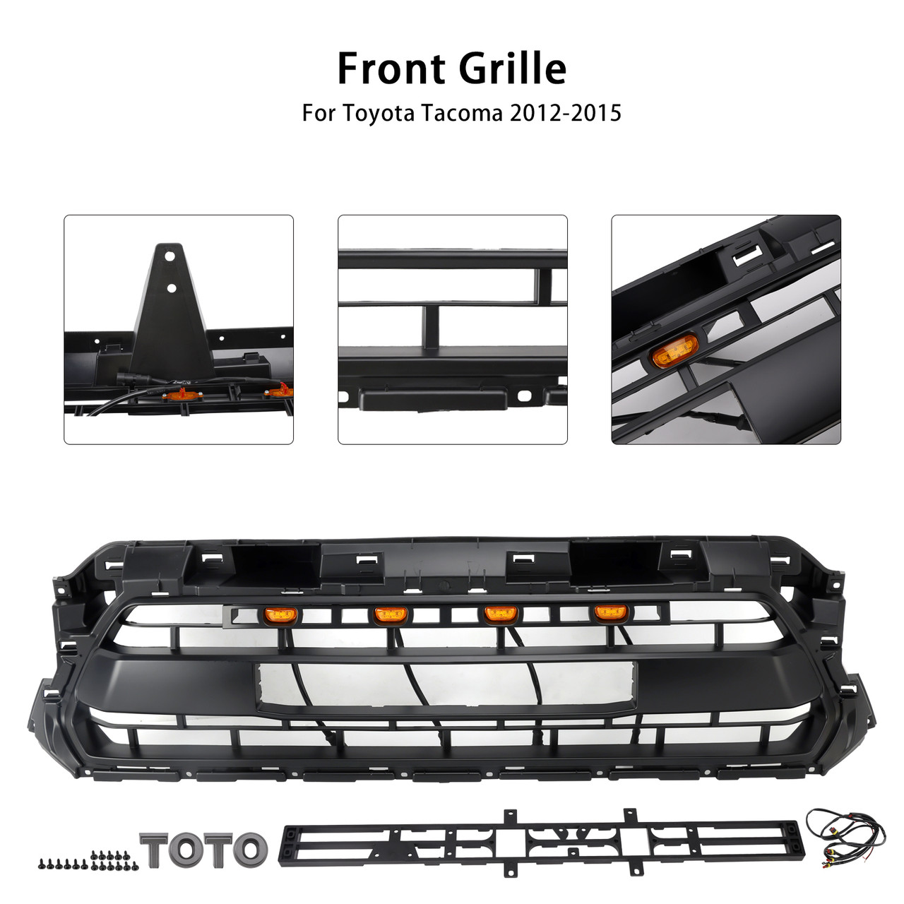 2012-2015 Toyota Tacoma Front Bumper Grille With Letters LED Light Black Generic