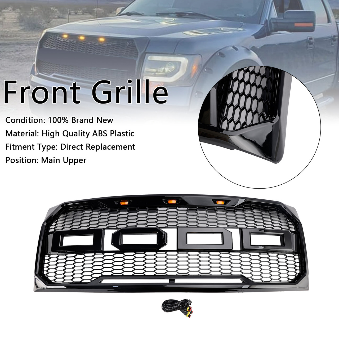 2009-2014 Ford F150 Raptor Style Raptor Style Front Bumper Grille Gloss Black Generic