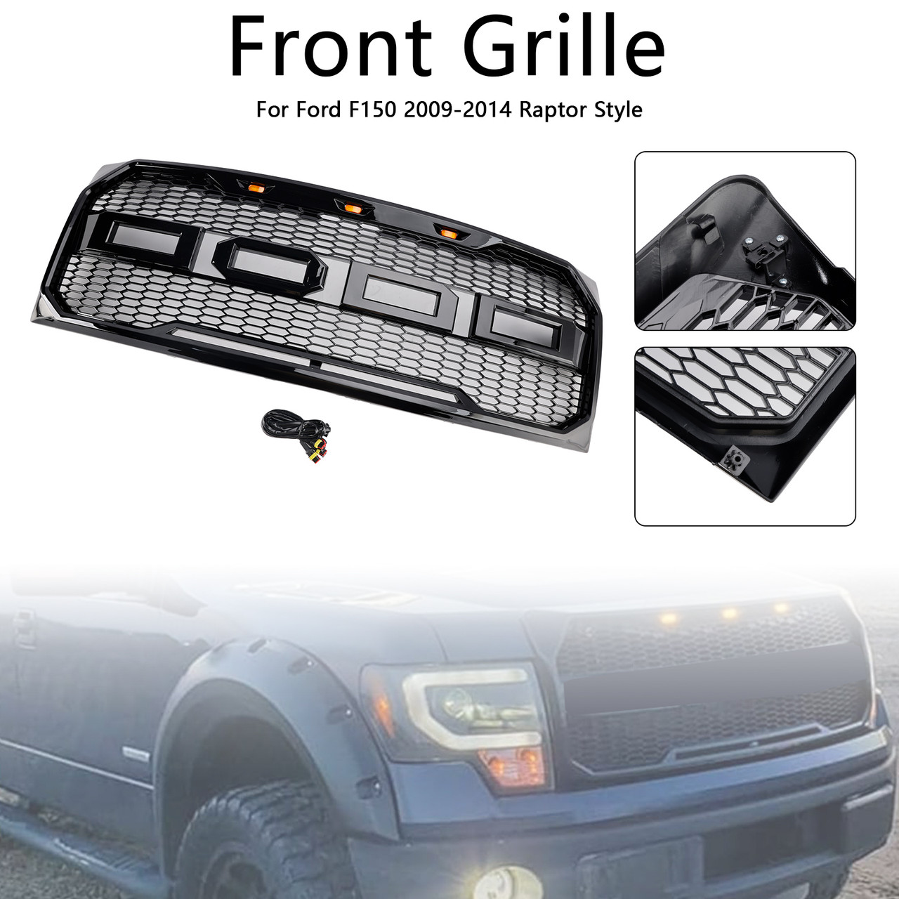 2009-2014 Ford F150 Raptor Style Raptor Style Front Bumper Grille Gloss Black Generic