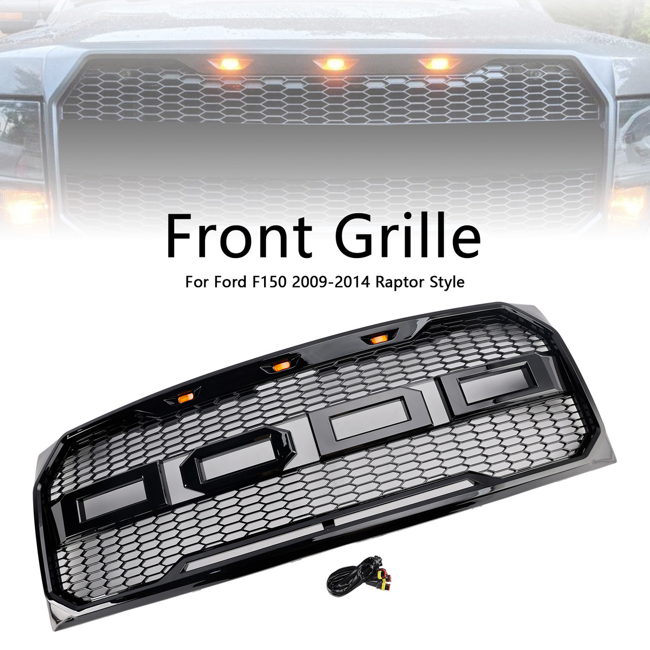 2009-2014 Ford F150 Raptor Style Raptor Style Front Bumper Grille Gloss Black Generic