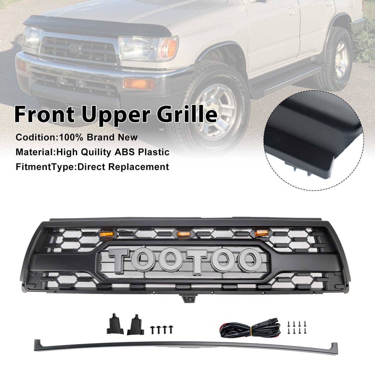 1996-2000 Toyota 4Runner Front Bumper Grille With Led Light Matte Black Generic