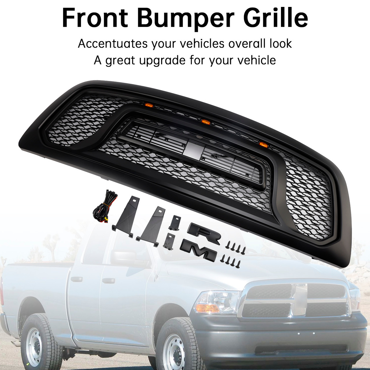 2009-2012 Dodge Ram 1500 Front Bumper Grille With Led Light Black Generic