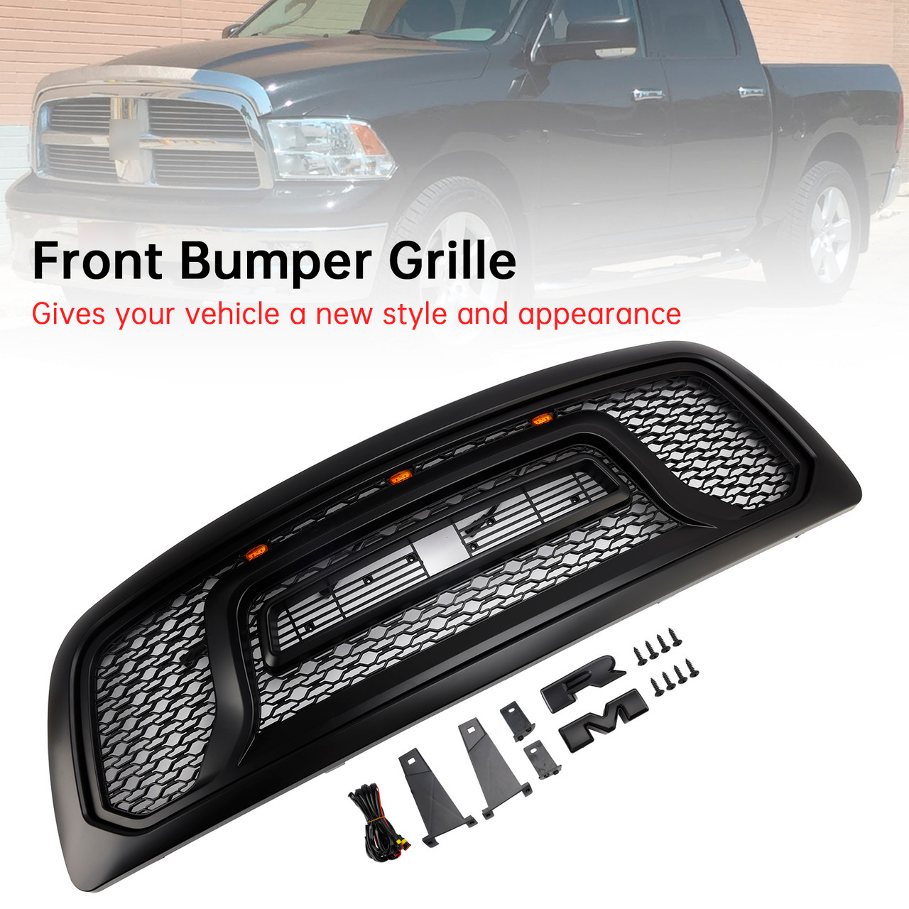 2009-2012 Dodge Ram 1500 Front Bumper Grille With Led Light Black Generic