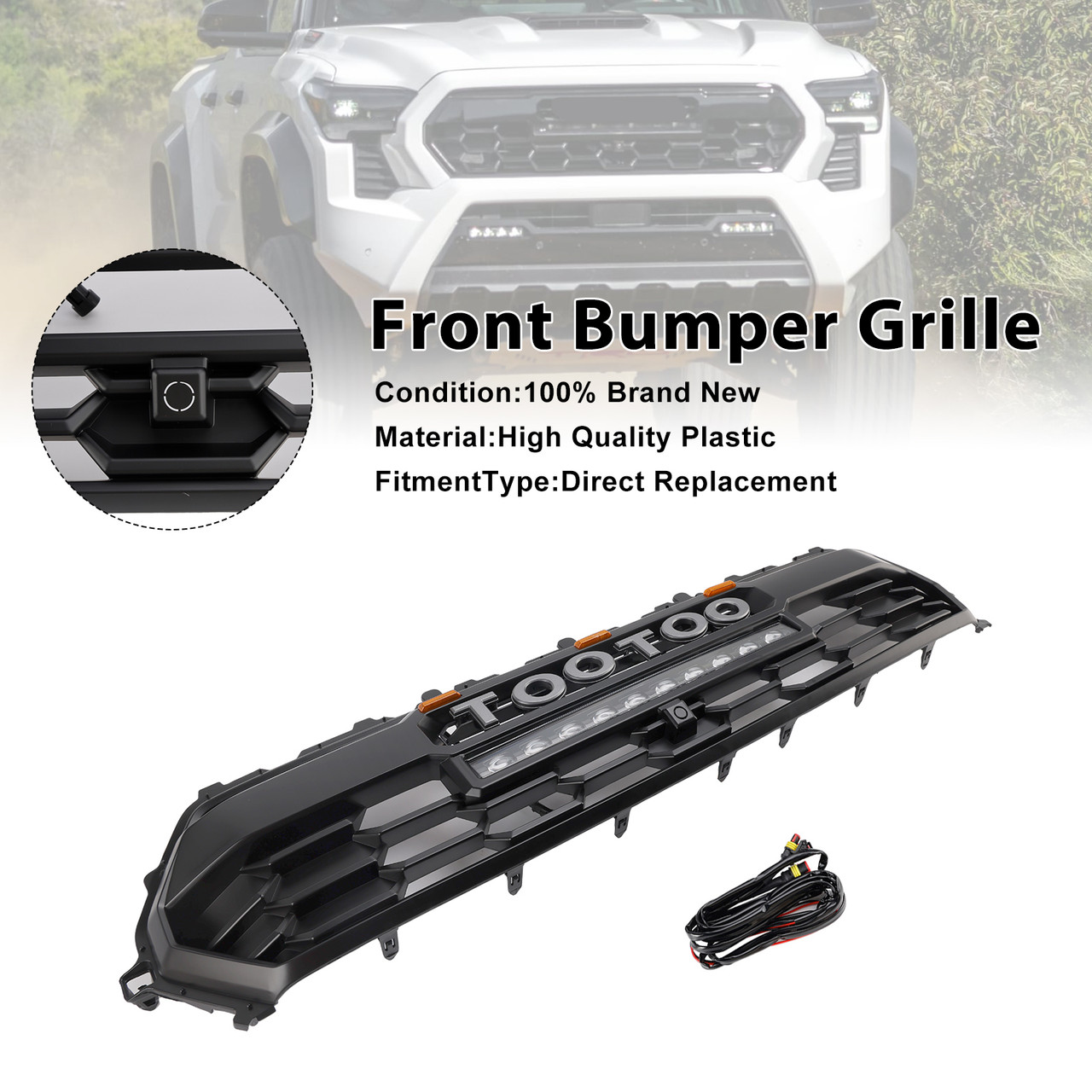 2024+ Toyota Tacoma Front Bumper Grille With Led & Light Bar Black Generic