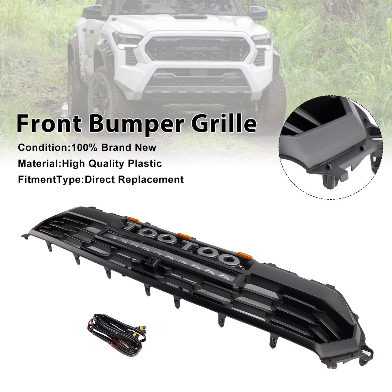 2024+ Toyota Tacoma Front Bumper Grille With Led & Light Bar Black Generic