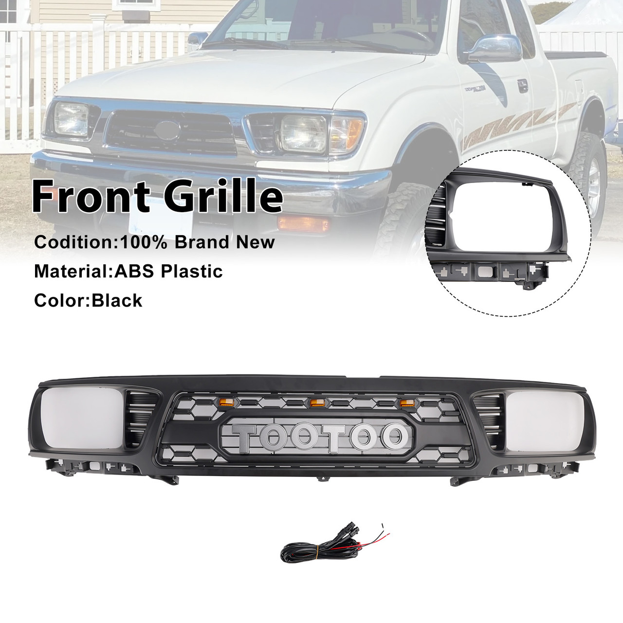 1995-1997 Toyota Tacoma With LED Light Honeycomb Front Bumper Grille Black Generic