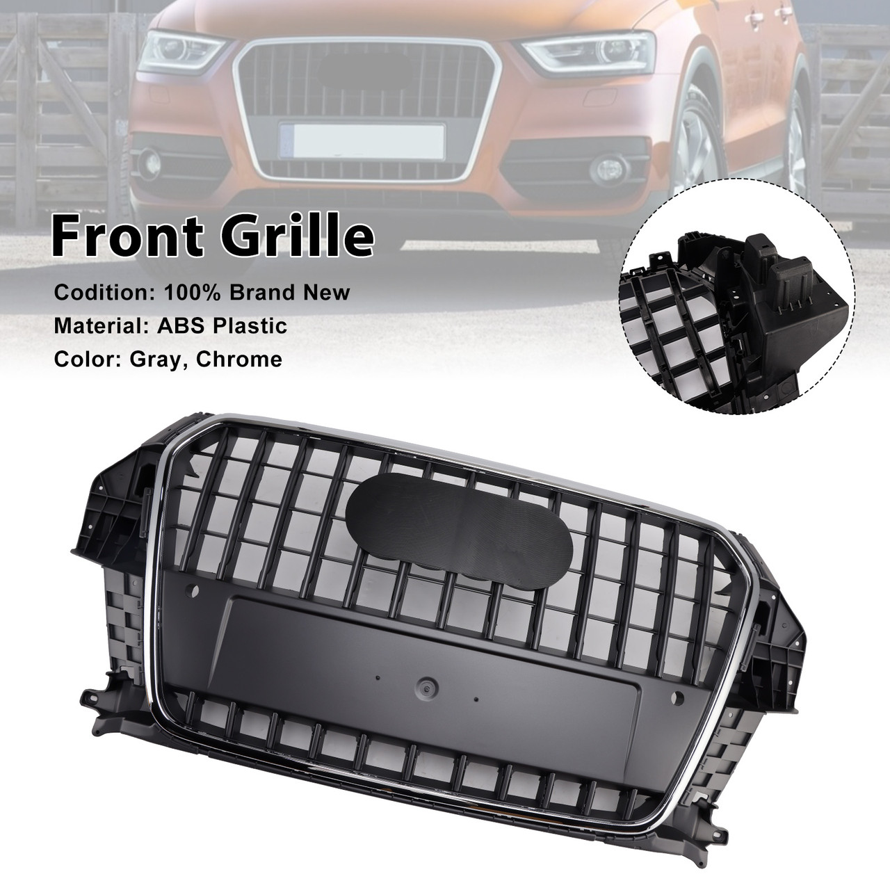 2011-2015 Audi Q3/ Q3 S-line Front Mesh Grille Gray Chrome Generic