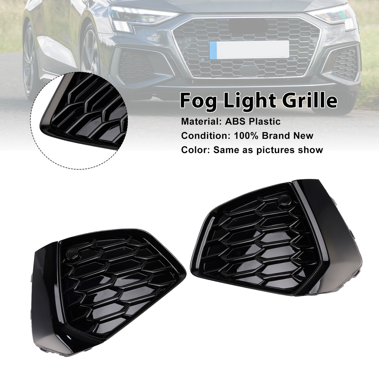 2021-2023 Audi A3 S-line S3 Front Honeycomb Fog Light Grille Black Generic