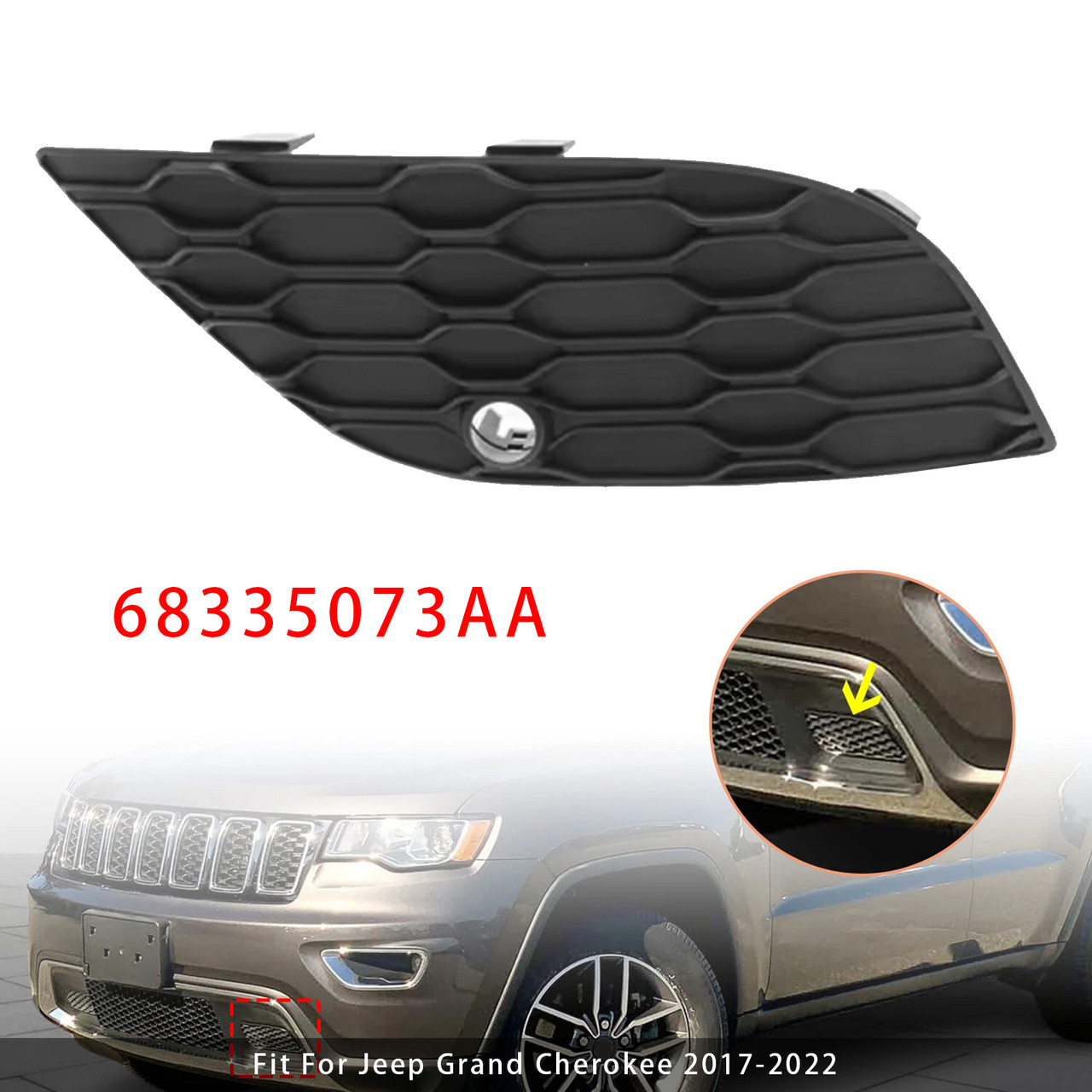 2017-2022 Jeep Grand Cherokee Left Side Bumper Fog Light Cover 68335073AA Generic