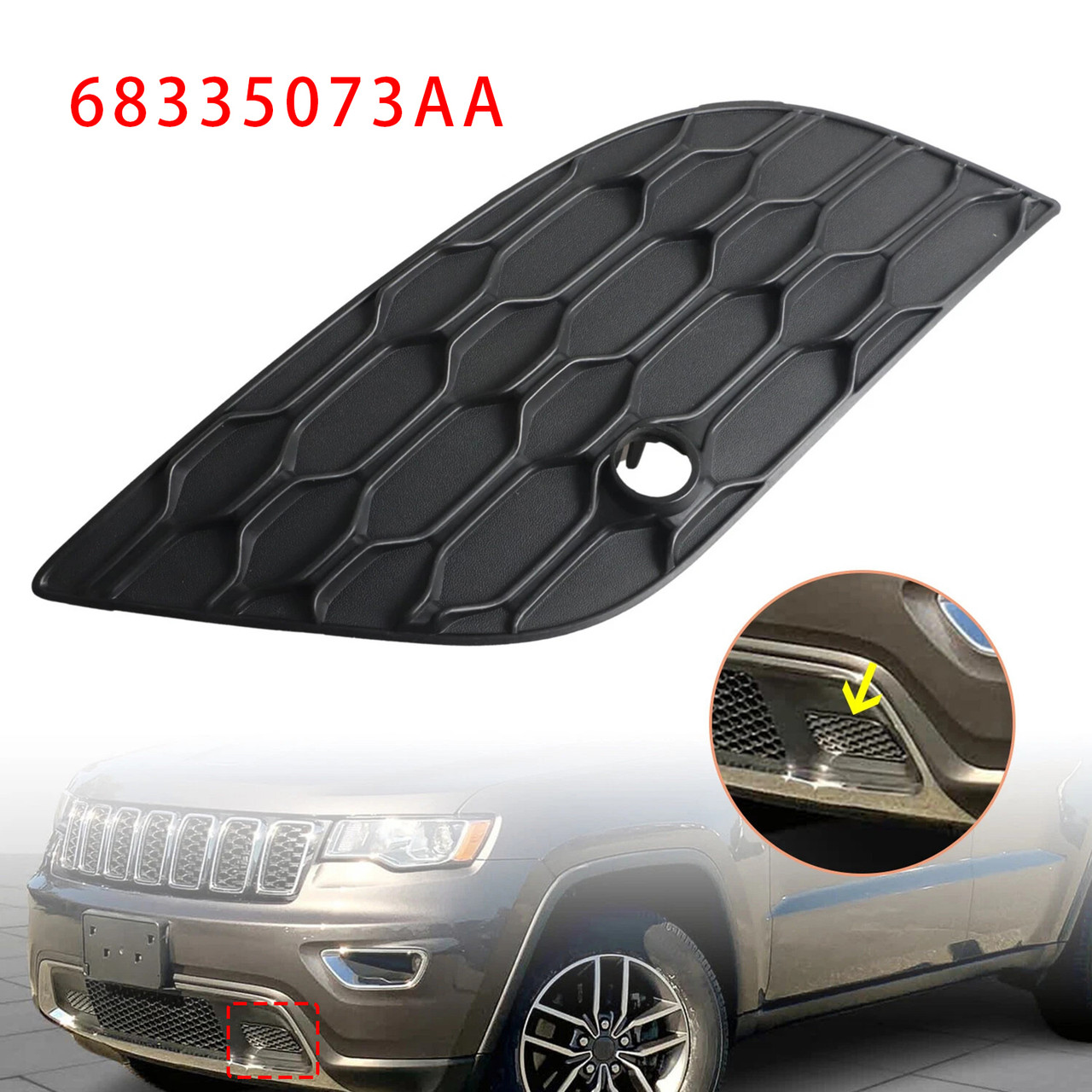 2017-2022 Jeep Grand Cherokee Left Side Bumper Fog Light Cover 68335073AA Generic