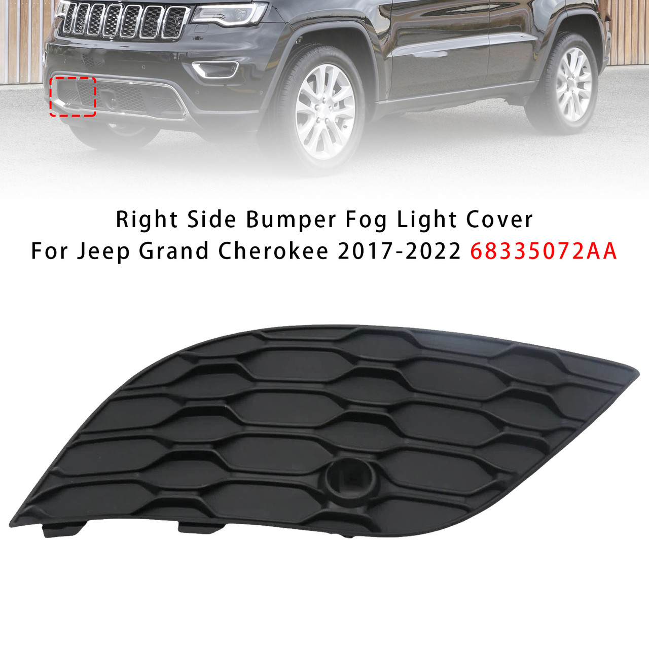 2017-2022 Jeep Grand Cherokee Right Side Bumper Fog Light Cover 68335072AA Generic