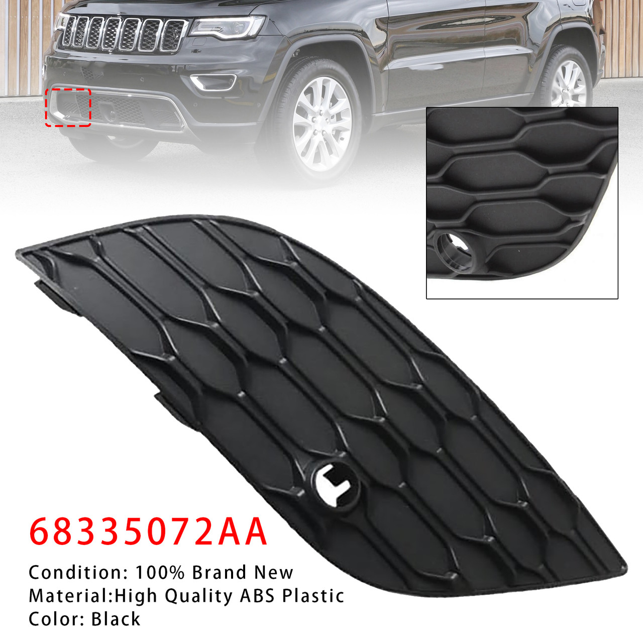 2017-2022 Jeep Grand Cherokee Right Side Bumper Fog Light Cover 68335072AA Generic