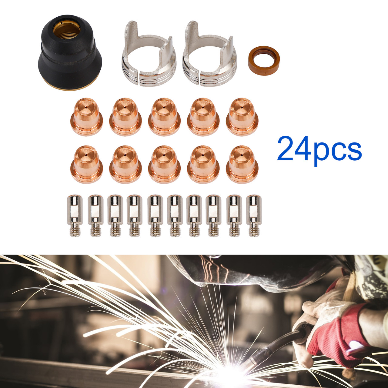 24Pcs IPT40 Plasma Cutting Torch Tip Electrode Consumables For CUT-55DS CUT-65DS