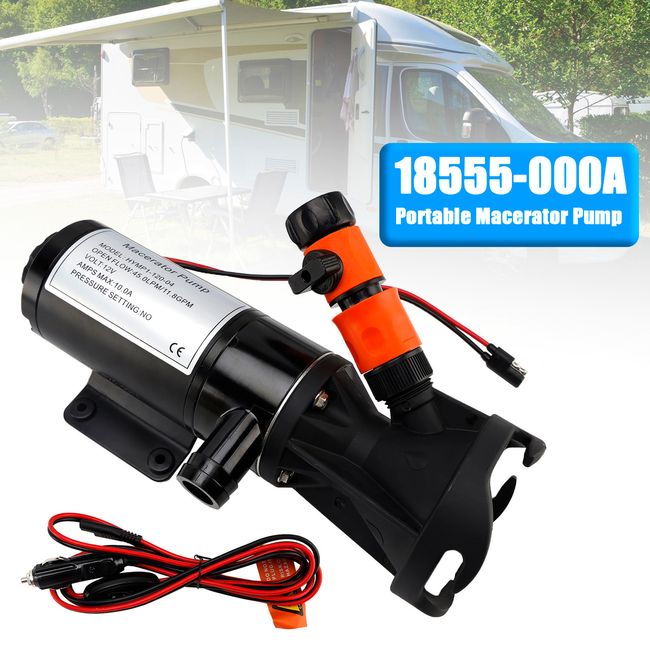 Portable Macerator Waste Pump 18555-000A for Camper RV 12V DC