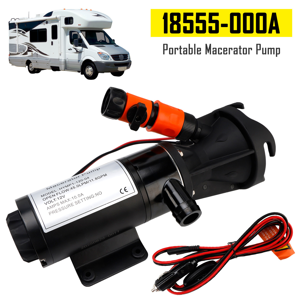 Portable Macerator Waste Pump 18555-000A for Camper RV 12V DC