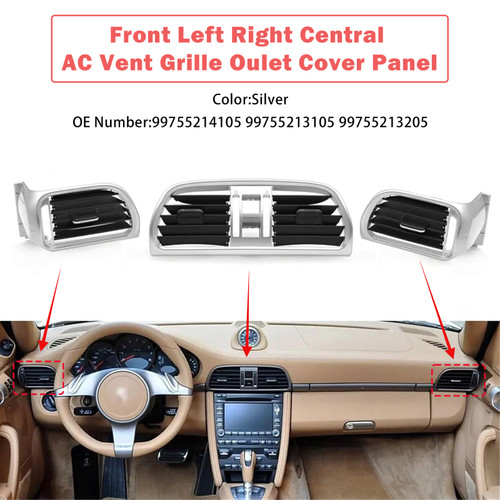 2004-2012 Porsche Carrea Targa GT2 GT3 997 Front Left+Right Central AC Vent Grille Oulet Cover Panel Silver Generic